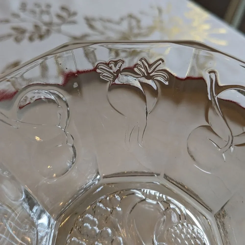 Vintage Ramekin Bowl MCM Glass Octagon 4 inch Embossed Fruits Vegetables 1950s